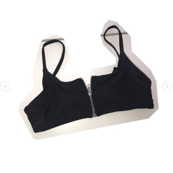Basic Swim Black Zip Top, Size Small - Picture 3 of 7